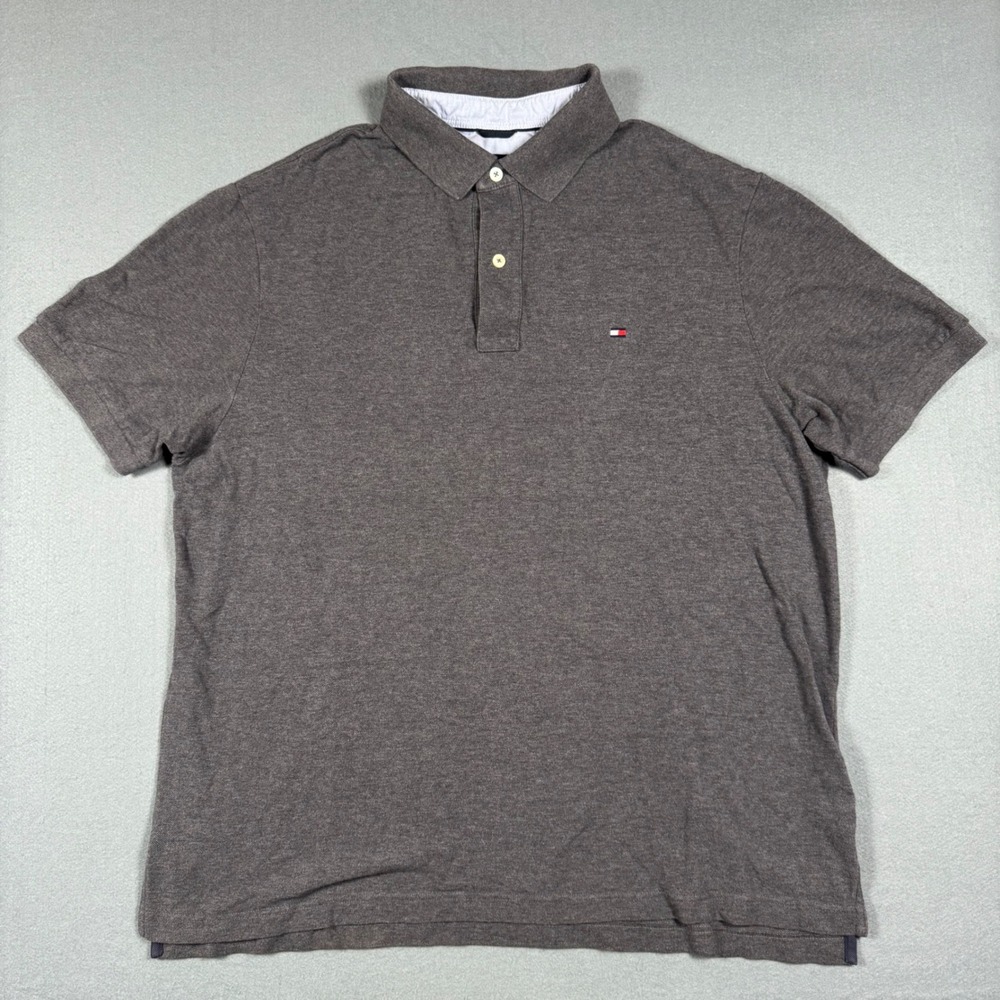 Tommy‎ Hilfiger Mens 2XL Heather Gray Short Sleeve Embroidered Logo Polo Shirt